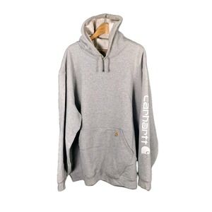 Carhartt Men's 4XLT Hoodie Sweatshirt Loose Fit Gray Pullover Spellout